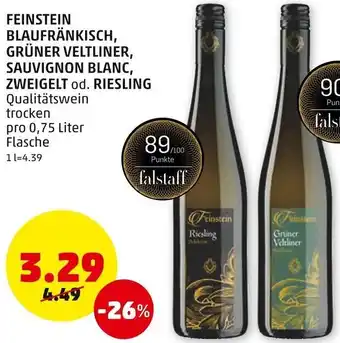 PENNY Feinstein Blaufränkisch, Grüner Veltliner, Sauvugnon Blanc, Zweigelt od. Riesling 0,75 Liter Angebot