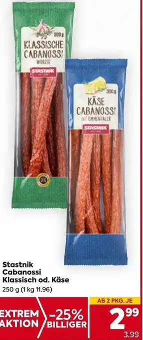 Billa Stastnik Cabanossi Klassisch od. Käse 250 g Angebot
