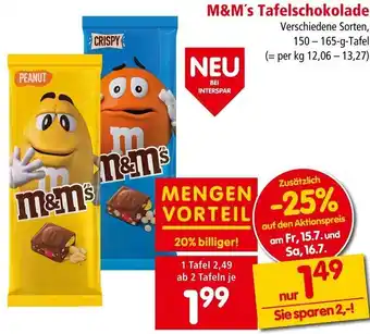 Interspar M&M's Tafelschokolade 150-165 g Angebot