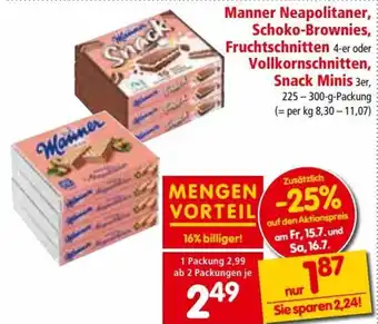 Manner Neapolitaner, Schoko-Brownies, Fruchtschnitten oder Vollkornschnitten, Snack Minis 225-300 g