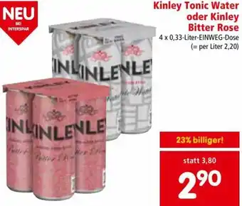 Interspar Restaurant Kinley Tonic Water oder Kinley Bitter Rose 4 x 0,33 Liter Angebot