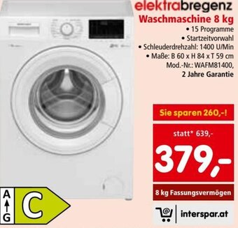 Interspar Restaurant Elektrabregenz Waschmaschine 8 Kg Angebot
