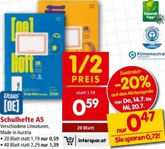 Interspar Restaurant Schulhefte A5 Angebot