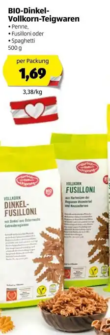 Hofer BIO- Dinkel-Vollkorn-Teigwaren 500g Angebot