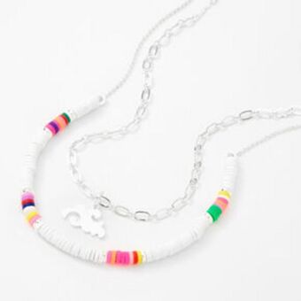 Claire's Silver rainbow disc pendant chain necklaces - white, 2 pack Angebot