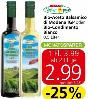Spar Bio-Aceto Balsamico di Modena IGP oder Bio-Condimento Bianco 0,5 Liter Angebot