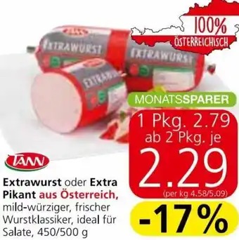 Spar Extrawurst oder Extra Pikant 450/500 g Angebot