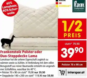Frankenstolz Polster oder Duo-Steppdecke Lama 70 x 90 cm
