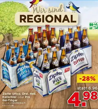 Unimarkt Zipfer Urtyp, Drei, Hell, Kellerbier oder Pils 0,5l Angebot