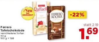 Unimarkt Ferrero Tafelschokolade 90 g Angebot