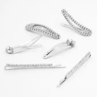 Claire's Silver embellished hair pins & snap hair clips - 6 pack Angebot