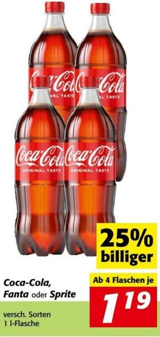 Nah&Frisch Coca-Cola, Fanta oder Sprite 1 l Angebot