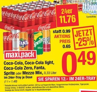 Maximarkt Coca-Cola, Coca-Cola Light, coca-Cola Zero, Fanta, Sprite oder Mezzo Mix, 0,33 Liter Angebot