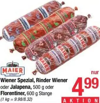 Maximarkt Wiener Spezial, Rinder Wiener oder Jalapena, 500 g oder Florentiner 600 g Angebot