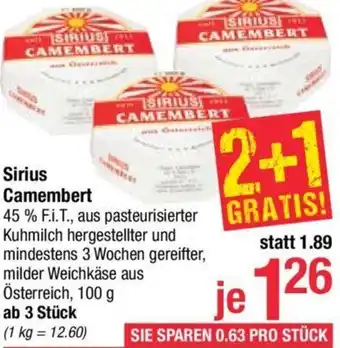 Maximarkt Sirius Camembert 100 g Angebot