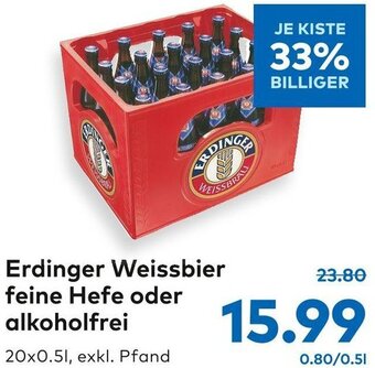 T&G Erdinger Weissbier Feine Hefe oder Alkoholfrei 20x0.5l Angebot