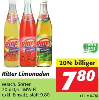 Strasser Markt Ritter Limonade 20 x 0,5 l Angebot