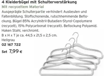 Tchibo Eduscho 4 Kleiderbügel mit Schulterverstärkung 44,5 x 21,5 x 2,5 cm Angebot