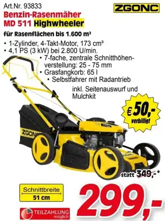Zgonc Benzin-Rasenmäher MD 511 Highwheeler 51 cm Angebot