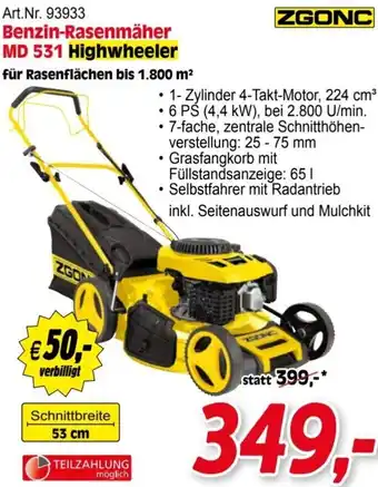 Zgonc Benzin-Rasenmäher MD 531 Highwheeler 53 cm Angebot