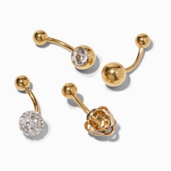 Claire's Gold 14g fireball & rose belly rings - 4 pack Angebot