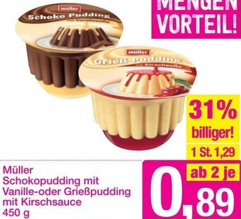 Sutterlüty Müller Schokopudding mit Vanille-oder Grießpudding mit Kirschsauce 450 g Angebot