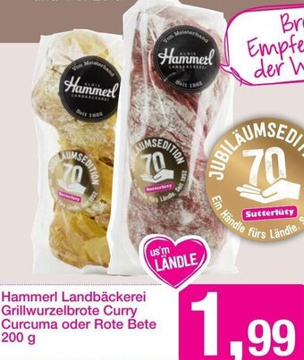 Sutterlüty Hammerl Landbäckerei Grillwurzelbrote Curry Curcuma oder Rote Bete 200 g Angebot