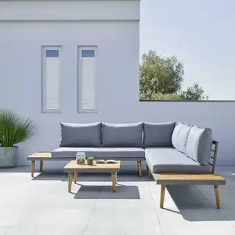 Mömax Loungegarnitur 'nia' inkl. auflagen & kissen, akazie/grau Angebot