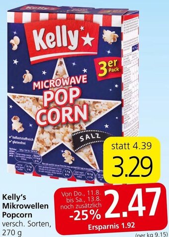Spar Kelly's Mikrowellen Popcorn 270 g Angebot