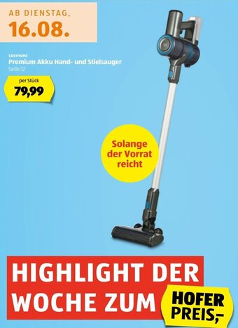 Hofer Premium Akku Hand - und Stielsauger Angebot