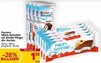Billa Ferrero Milch-Schnitte od. Kinder Pingui 120 g-140 g Angebot