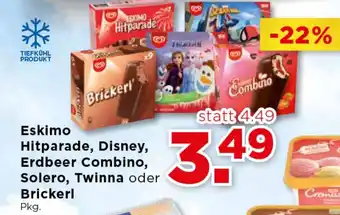 Unimarkt Eskimo Hitparade, Disney, Erdbeer Combino, Solero, Twinna Angebot