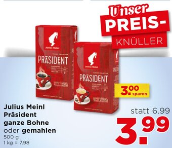 Unimarkt Julius Meinl Präsident Ganze Bohne oder Gemahlen 500g Angebot