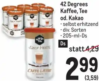 Metro 42 Degrees Kaffee, Tee od. Kakao 205 l Angebot