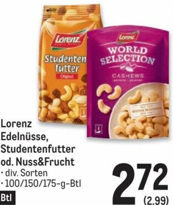 Metro Lorenz Edelnüsse, Studentenfutter od. Nuss&Frucht 100/150/175 g Angebot