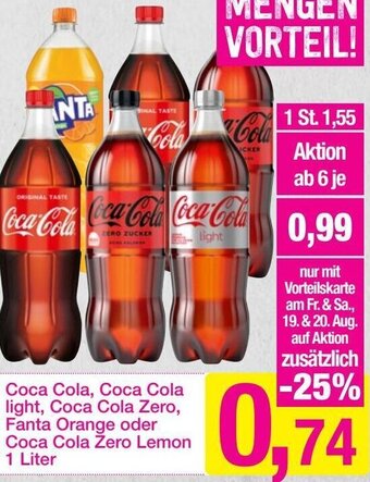 Sutterlüty Coca-Cola, Coca-Cola Light, Coca-Cola Zero, Fanta Orange oder Coca-Cola Zero Lemon 1 Liter Angebot