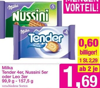 Sutterlüty Milka Tender 4er, Nussini 5er oder Leo 3er 99,9 g-157,5 g Angebot