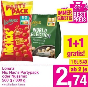 Sutterlüty Lorenz Nic Nac's Partypack oder Nussmix 280 g/ 300 g Angebot
