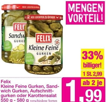 Sutterlüty Felix Kleine Feine Gurken, Sandwich Gurken, Aufschnittgurken oder Karottensalat 550 g-580 g Angebot