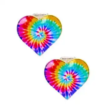 Rainbow tie dye heart clip on earrings