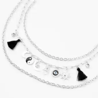 Claire's Silver yin yang evil eye multi strand chain necklace Angebot