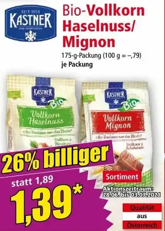 Norma Bio-Vollkorn Haselnuss Mignon 175g Angebot