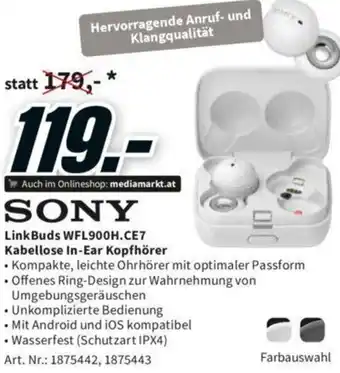 Media Markt Sony LinkBuds WFL900H. CE7 Kabellose In-Ear Kopfhörer Angebot