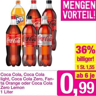 Sutterlüty Coca Cola, Coca cola Light, Coca Cola Zero, Fanta Orange oder Coca Cola Zero Lemon 1 Liter Angebot