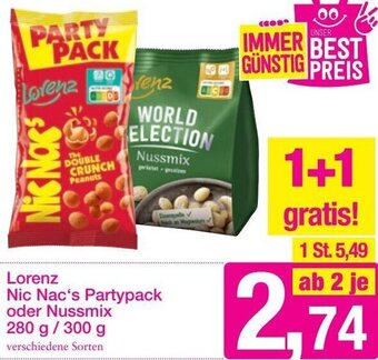 Sutterlüty Lorenz Nic Nac's Partypack oder Nussmix 280 g/ 300 g Angebot