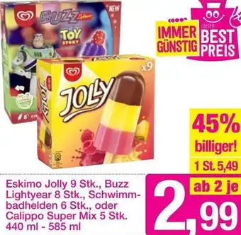 Sutterlüty Eskimo Jolly 9 Stk., Buzz Lightyear 8 Stk., Schwimmbadhelden 6 Stk., oder Calippo Super Mix 5 Stk. 440 ml-585 ml Angebot