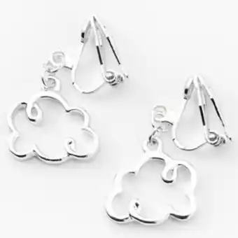 Silver cloud outline clip on drop earrings