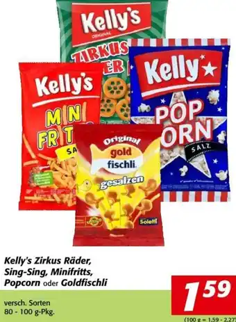 Nah&Frisch Kelly's Zirkus Räder, Sing-Sing, Minifritts, Popcorn oder Goldfischli 80-100 g Angebot