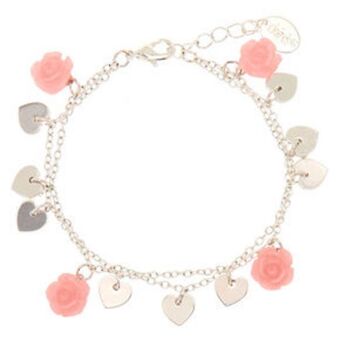 Claire's Silver rose heart charm bracelet - pink Angebot