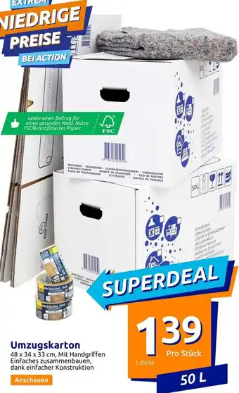Action Umzugskarton 50L 48 x 34 x 33 cm Angebot